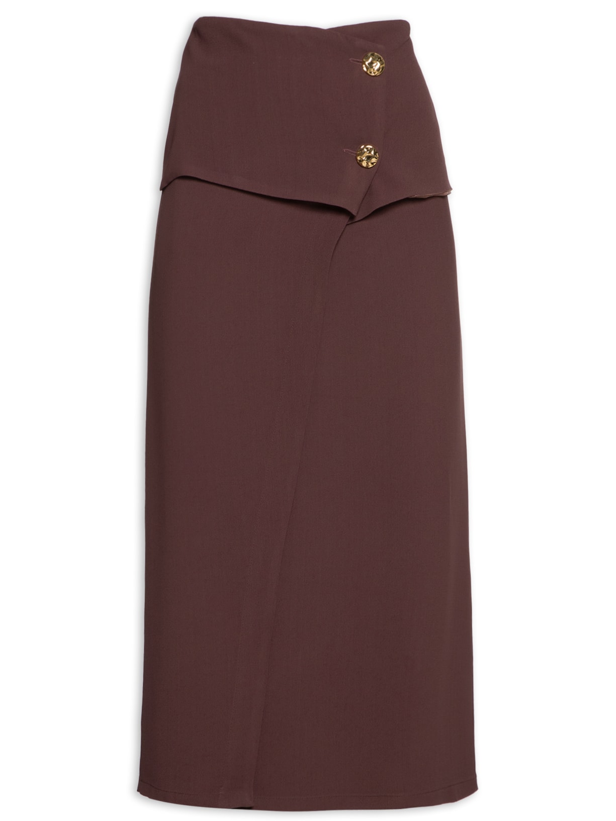 Saia Midi Em Crepe Com Transpasse - Marrom