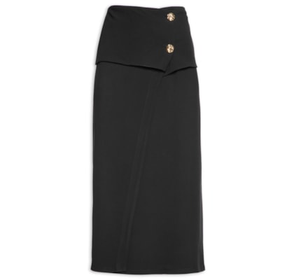 Saia Midi Em Crepe Com Transpasse - Preto