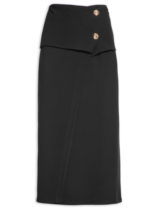 Saia Midi Em Crepe Com Transpasse - Preto