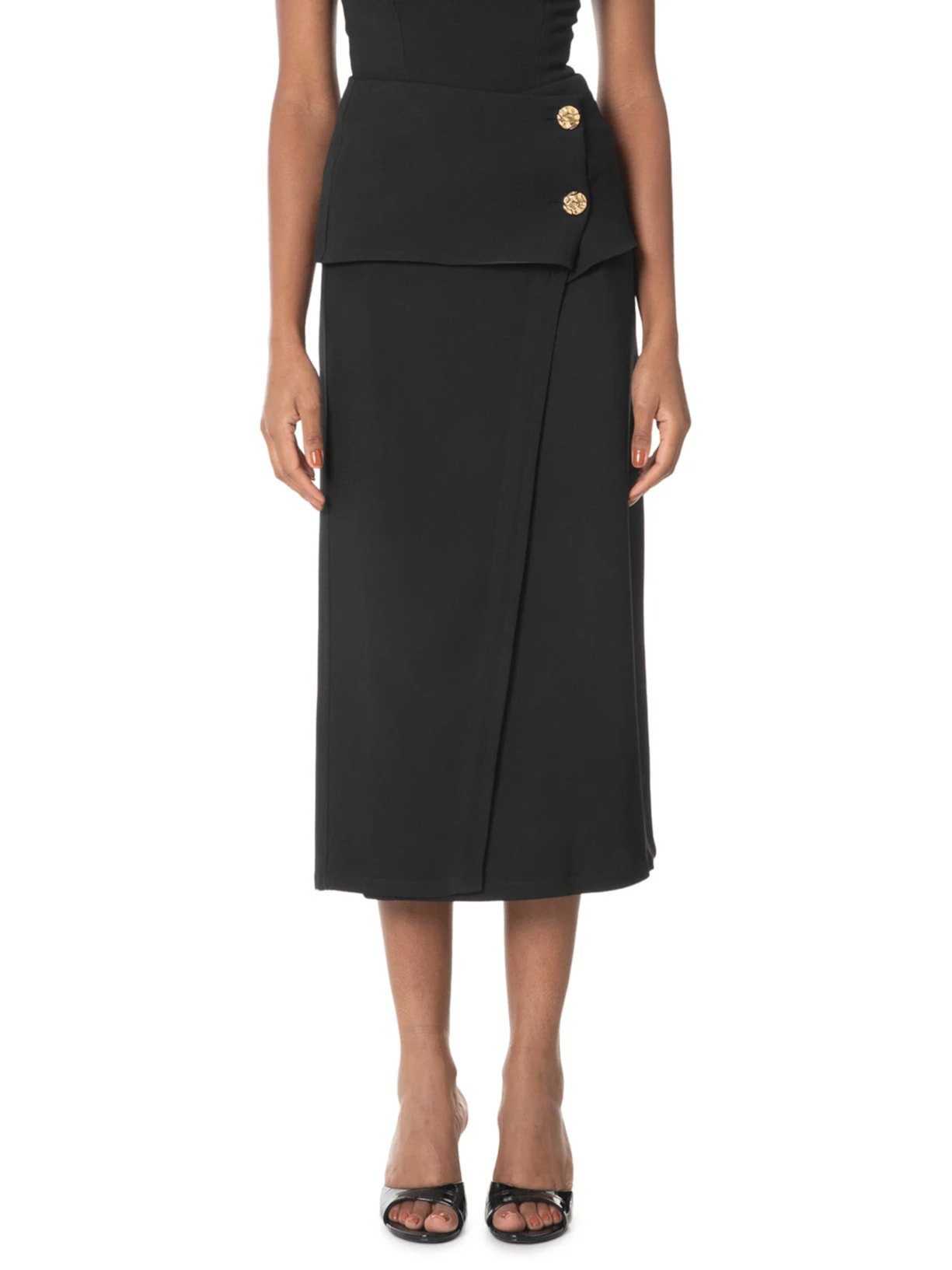 Saia Midi Em Crepe Com Transpasse Preto '2Essential