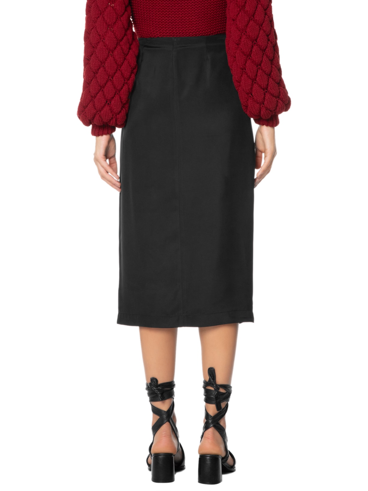 Saia Midi Em Crepe Fenda Lateral Preto '2Essential