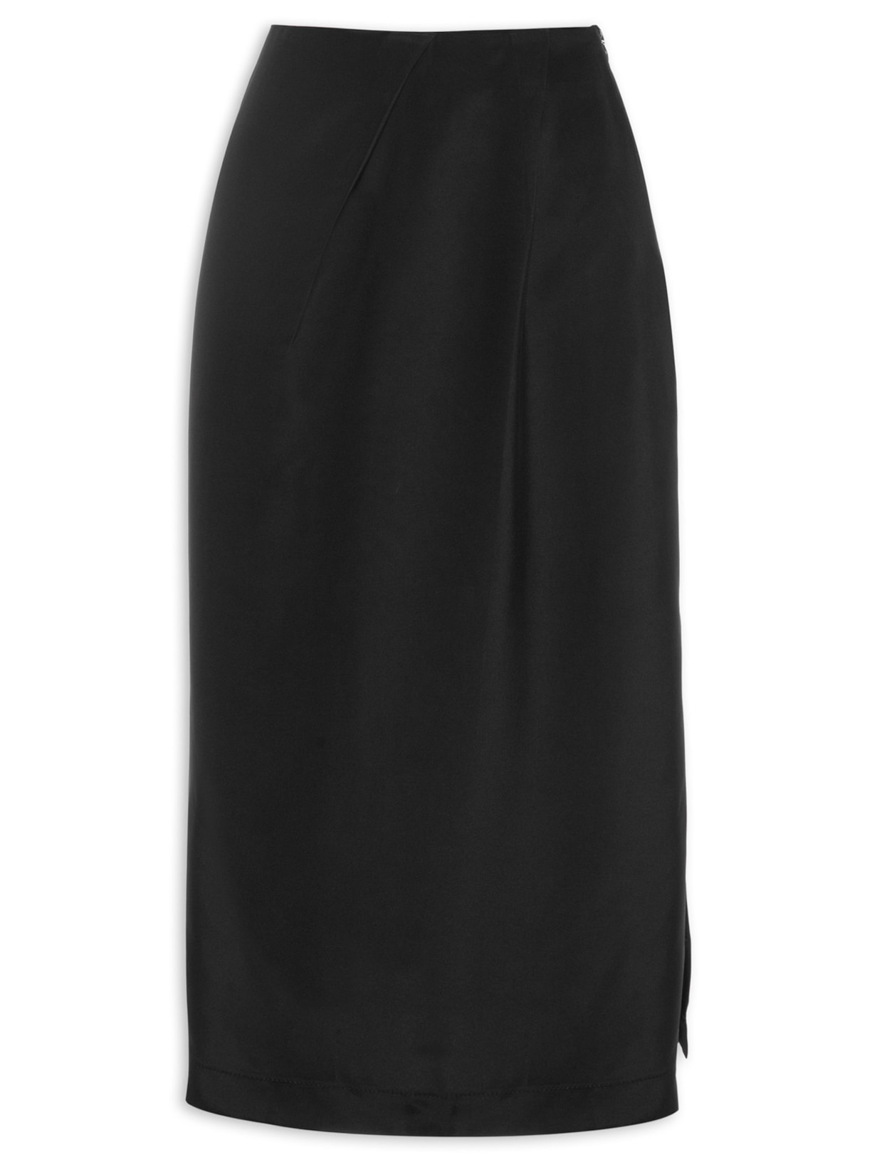 Saia Midi Em Crepe Fenda Lateral Preto '2Essential