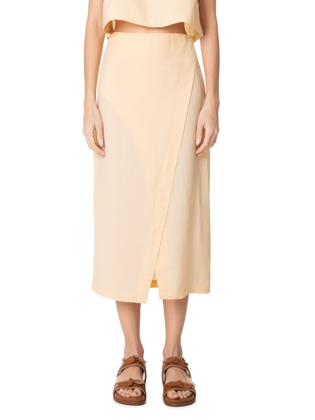 Saia Midi Em Linho Misto Amarelo '2Essential