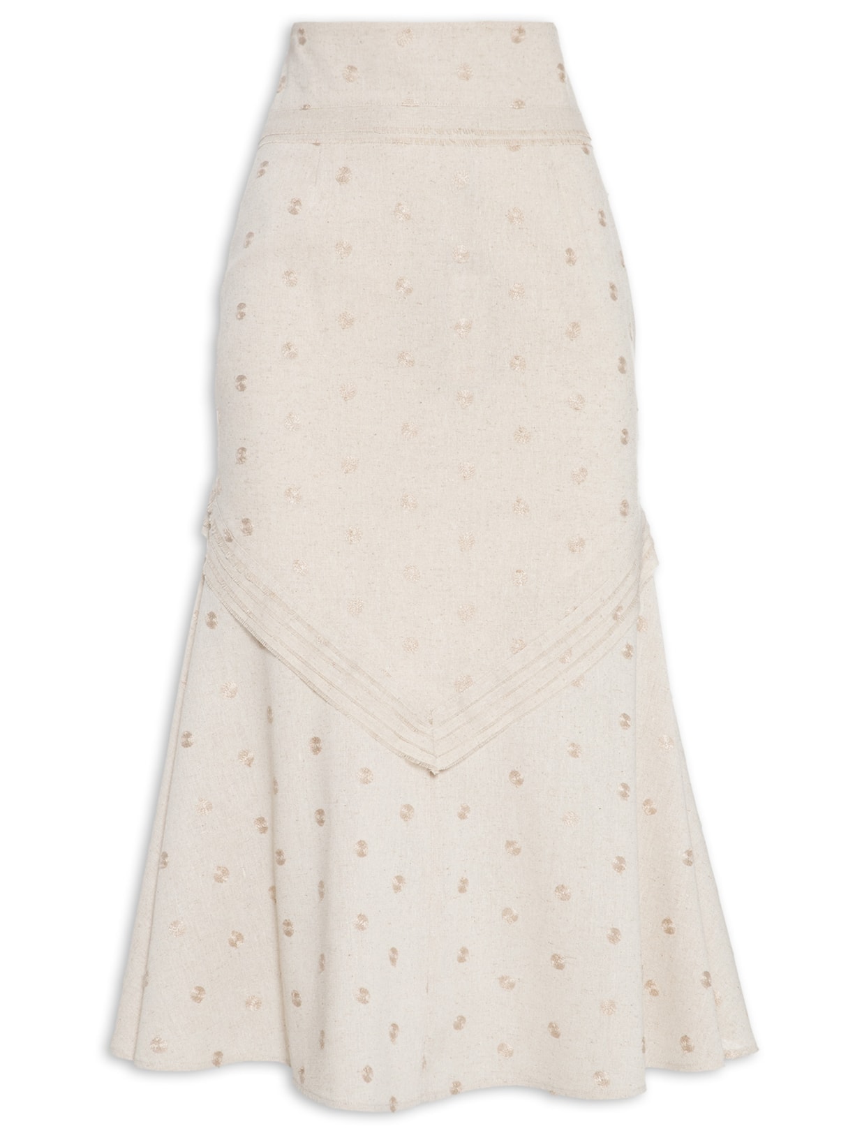 Saia Midi Em Linho Misto Bordado - Bege