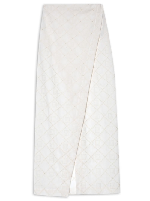 Saia Midi Em Linho Misto Bordado - Off White