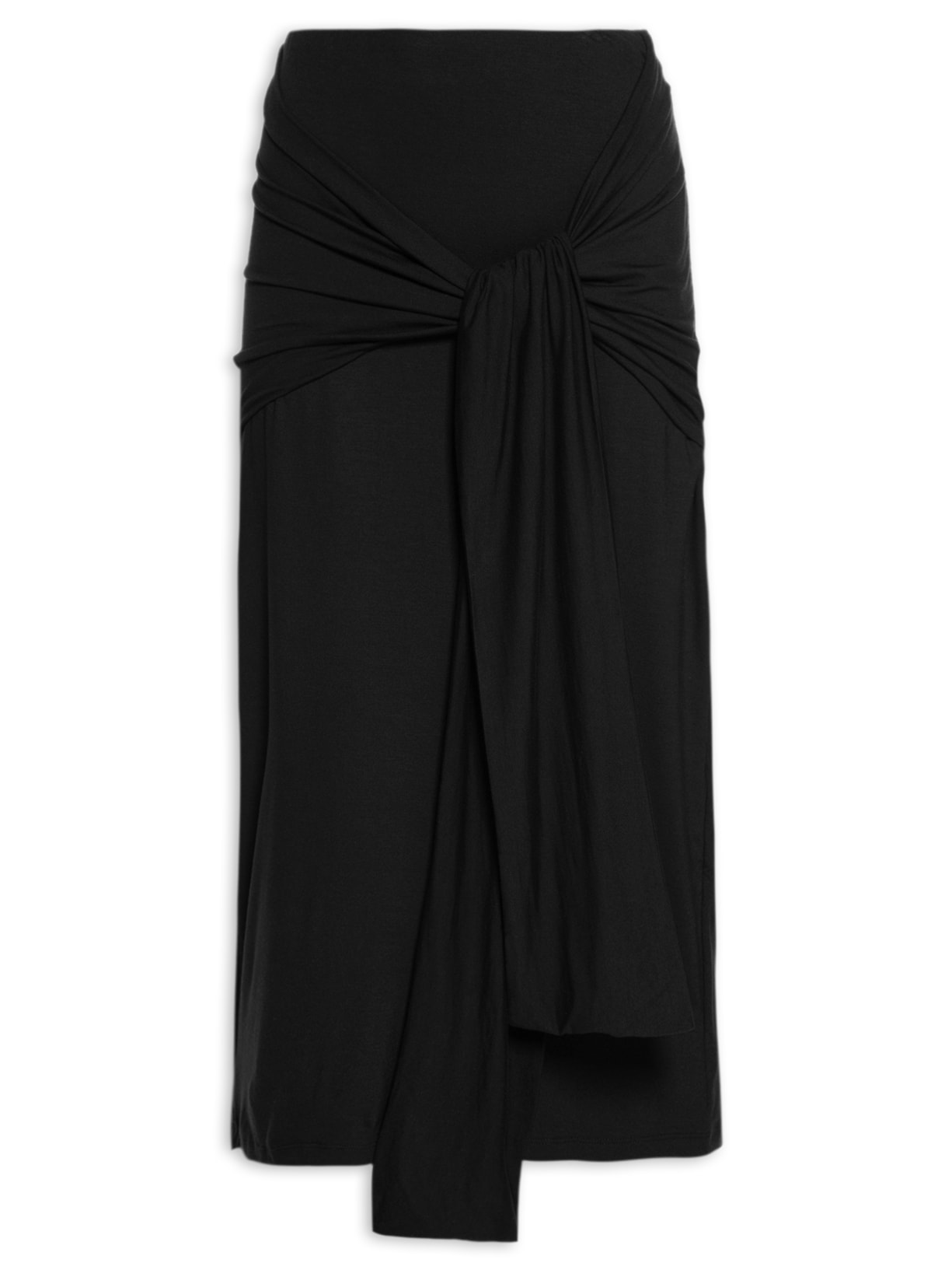 Saia Midi Em Malha Amarração - Preto