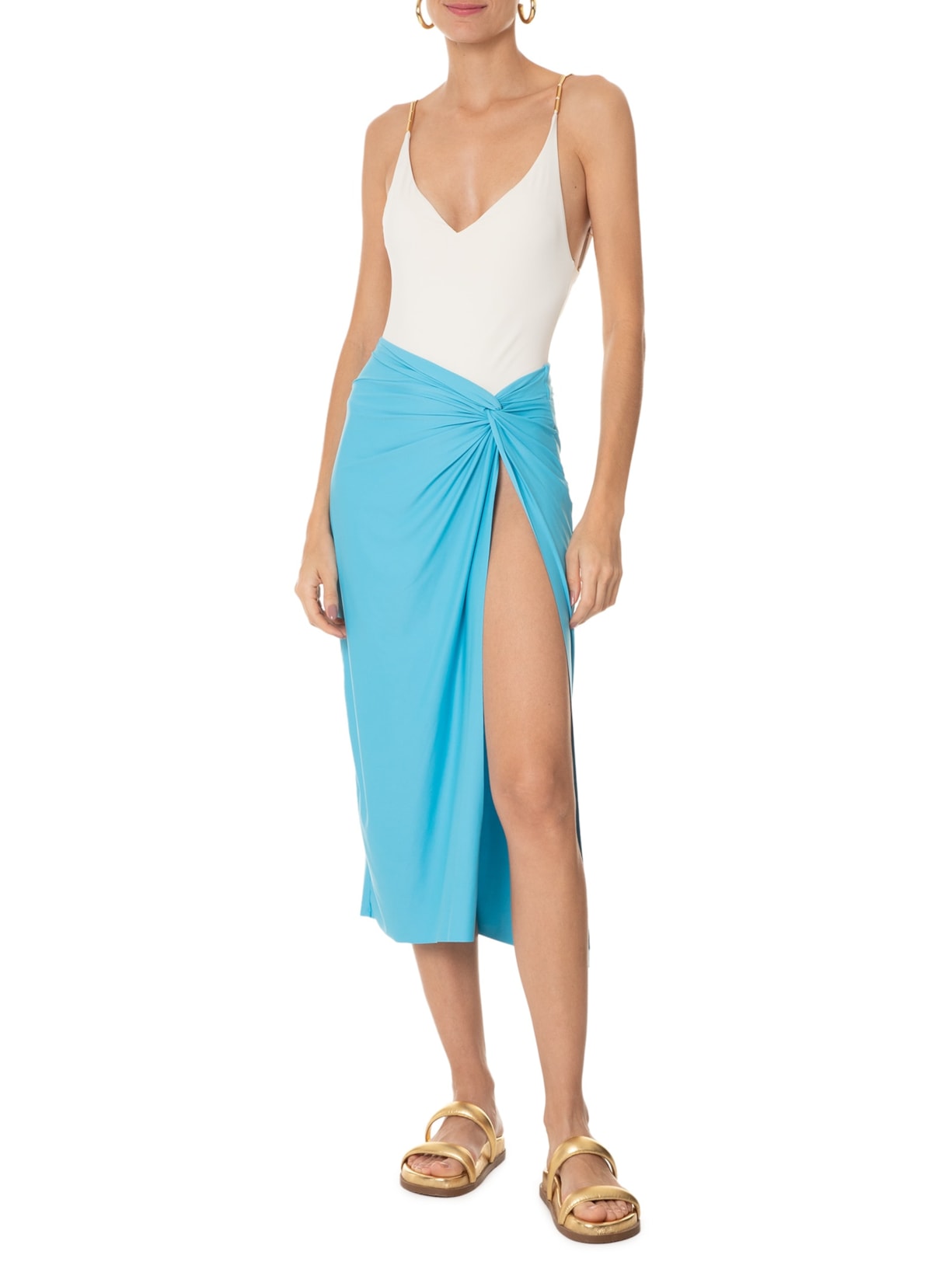 Saia Midi Em Malha Azul '2Essential