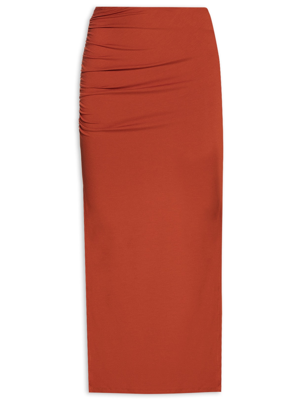 Saia Midi Em Malha Com Franzido Lateral Laranja   '2Essential