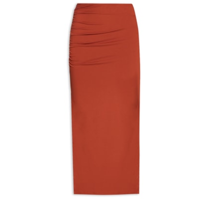 Saia Midi Em Malha Com Franzido Lateral - Laranja  
