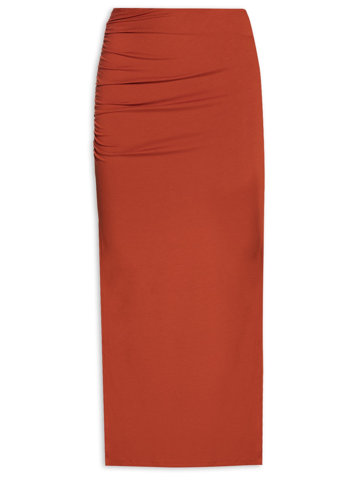 Saia Midi Em Malha Com Franzido Lateral - Laranja