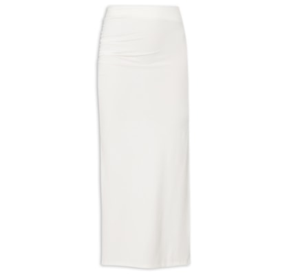 Saia Midi Em Malha Com Franzido Lateral - Off White