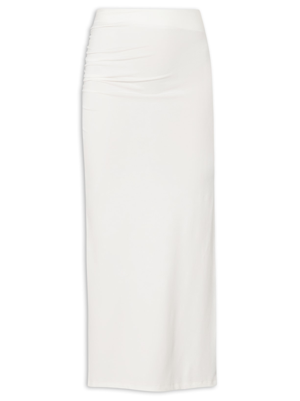 Saia Midi Em Malha Com Franzido Lateral - Off White