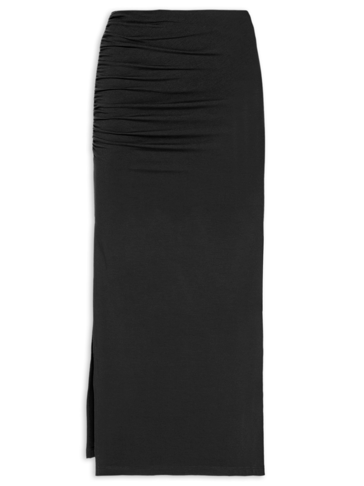 Saia Midi Em Malha Com Franzido Na Lateral - Preto