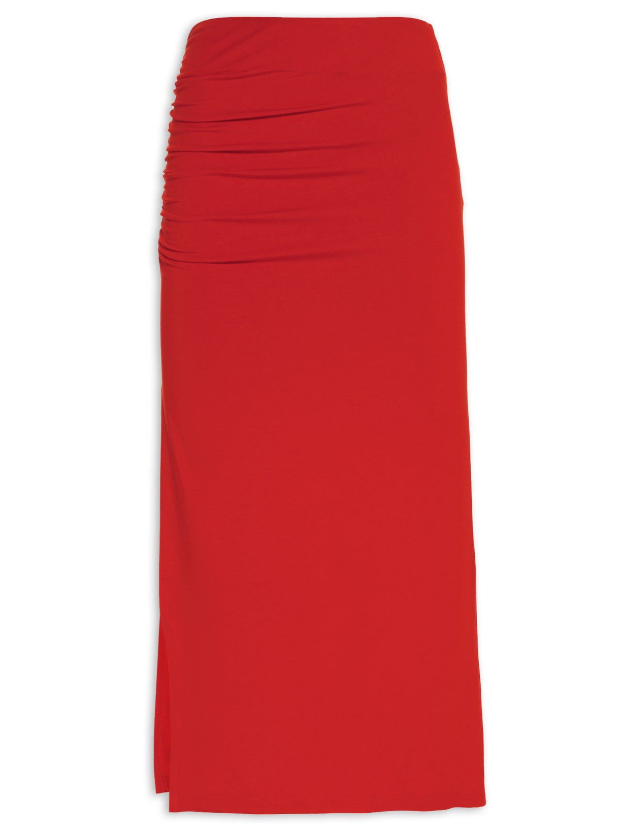 Saia Midi Em Malha Com Franzido Na Lateral - Vermelho