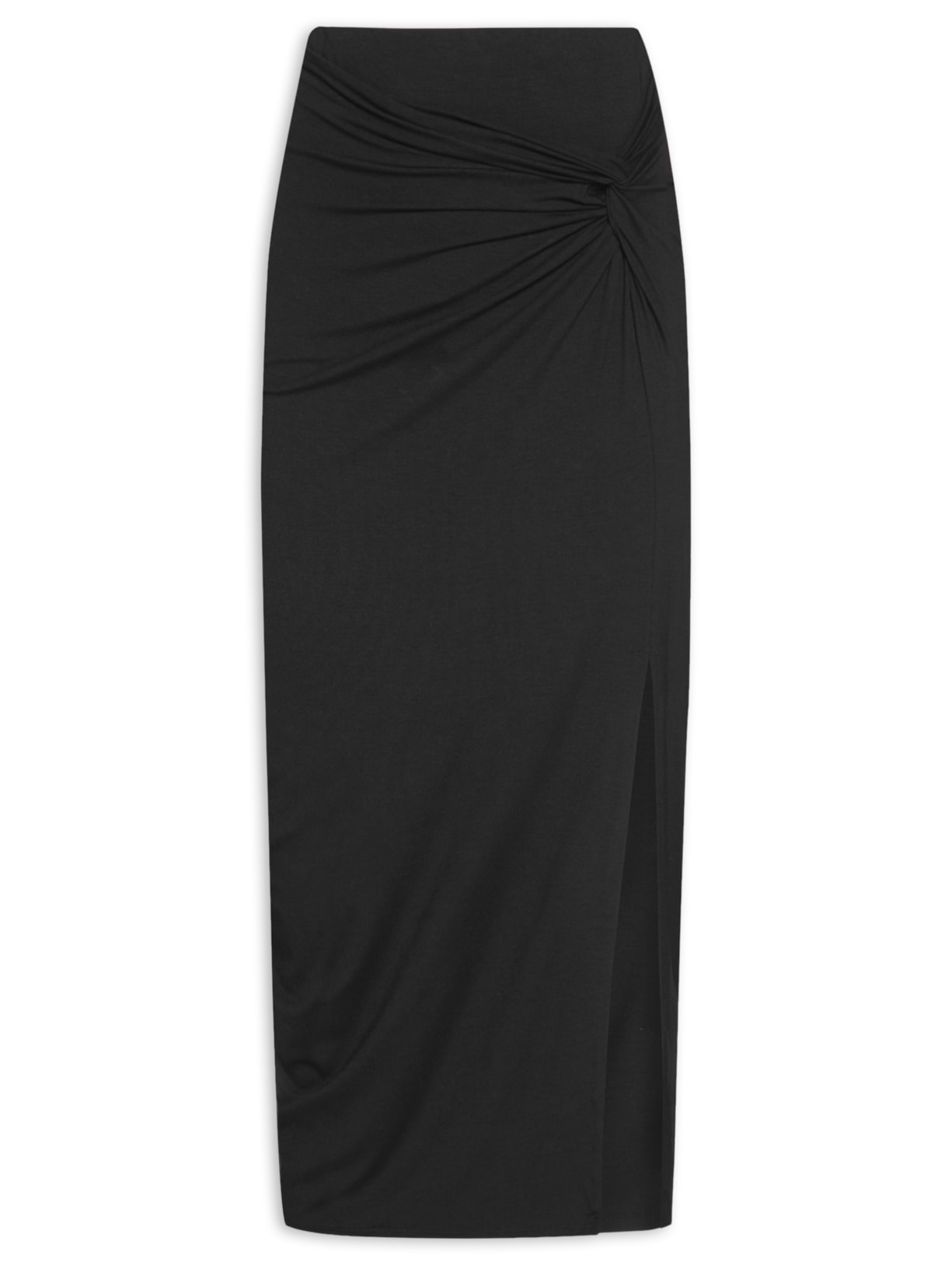 Saia MIdi Em Malha Com Franzidos - Preto