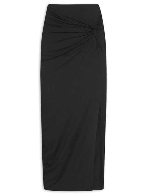 Saia MIdi Em Malha Com Franzidos - Preto
