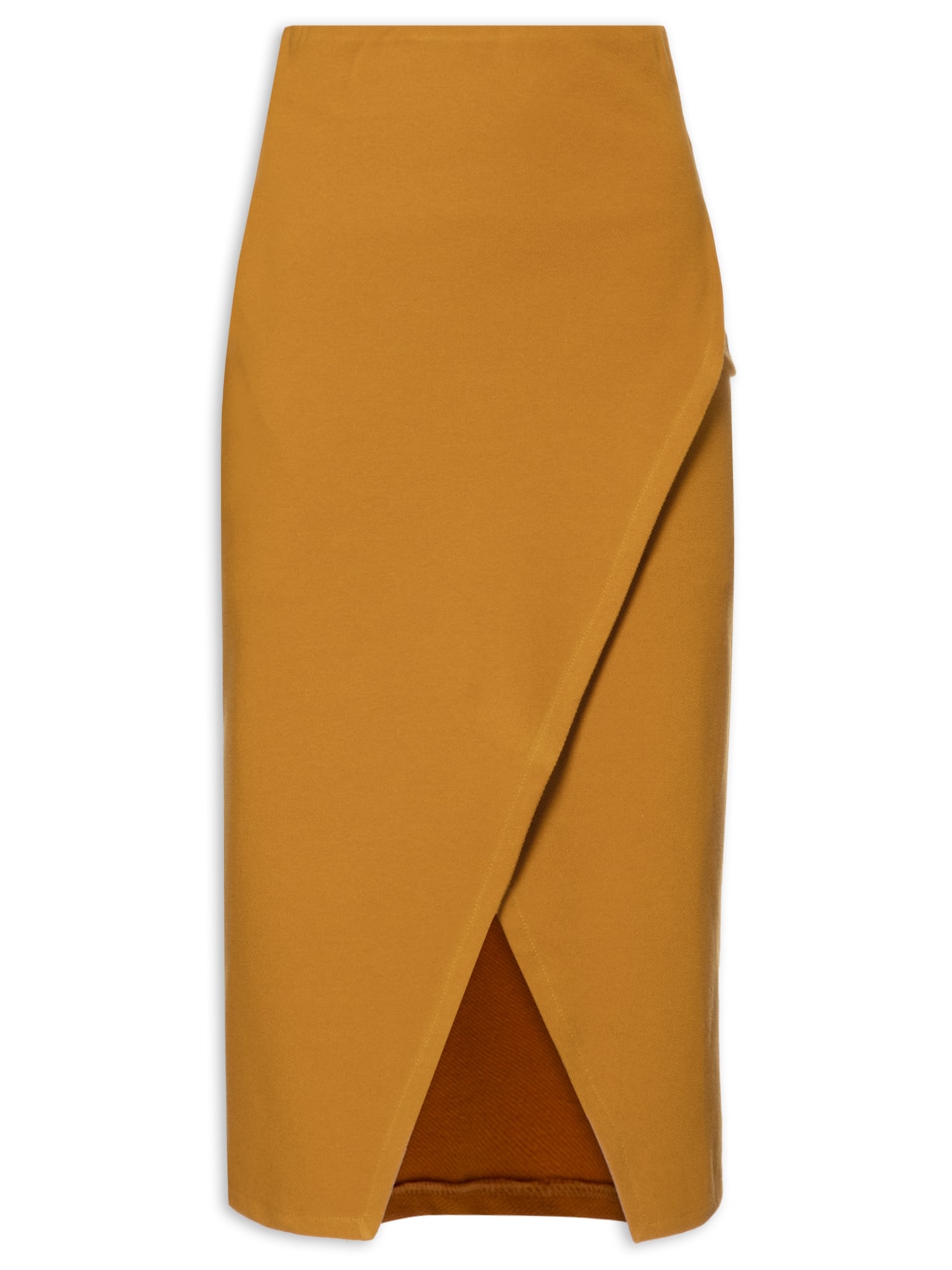 Saia Midi Em Malha Estruturada Transpassada - Amarelo