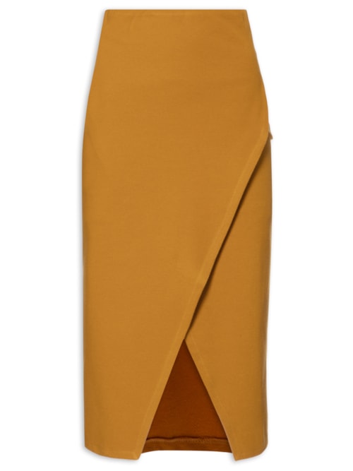 Saia Midi Em Malha Estruturada Transpassada - Amarelo