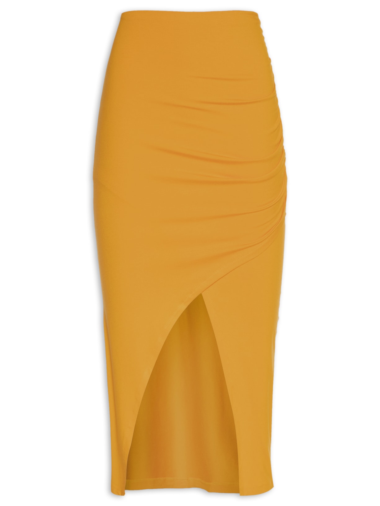 Saia Midi Em Malha Transpasse - Amarelo