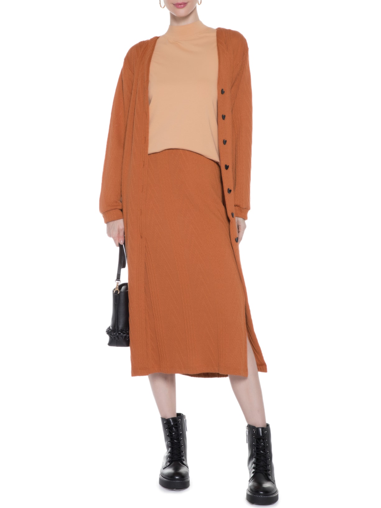 Saia Midi Em Malha Tricot Laranja '2Essential