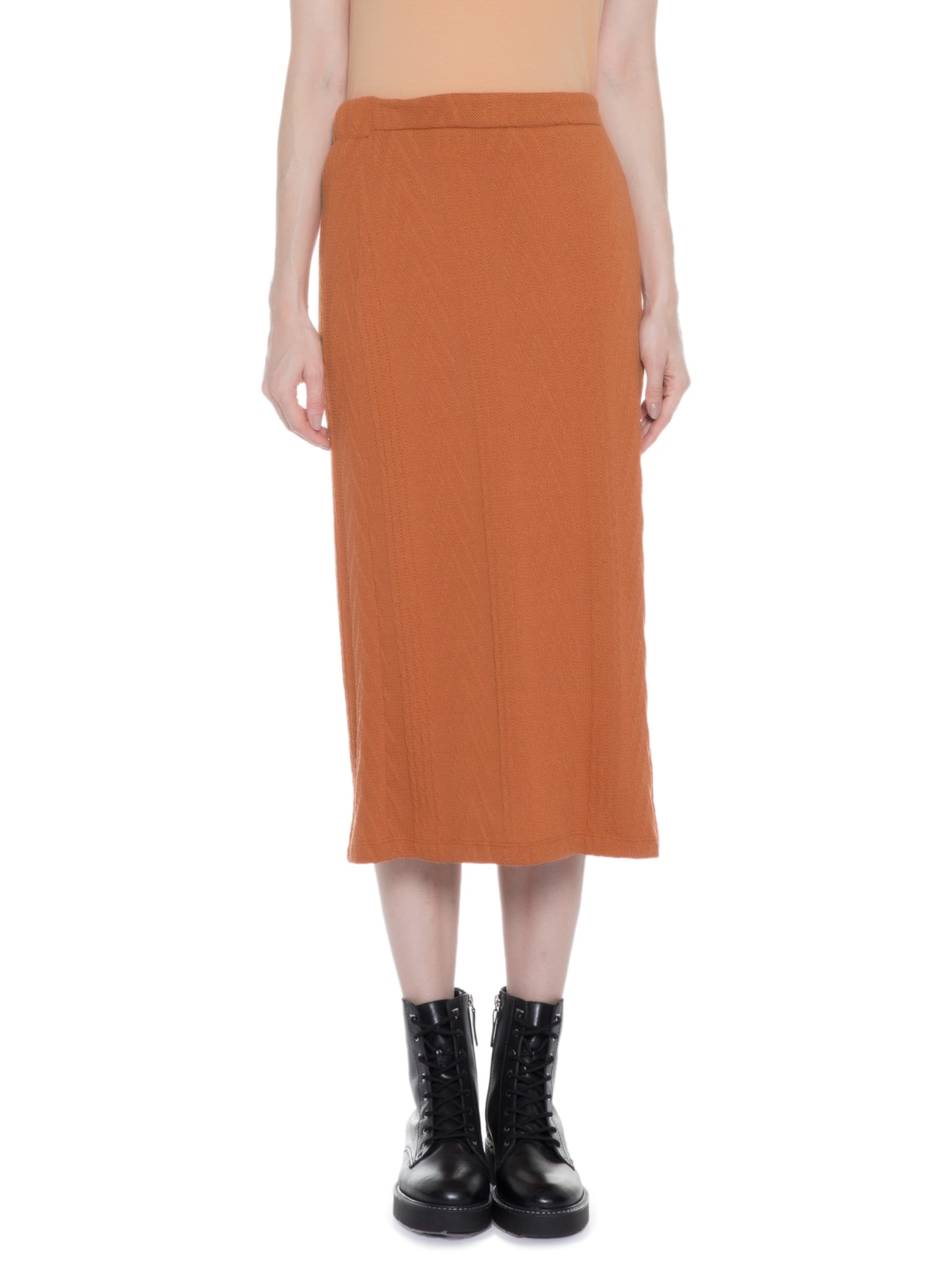 Saia Midi Em Malha Tricot Laranja '2Essential