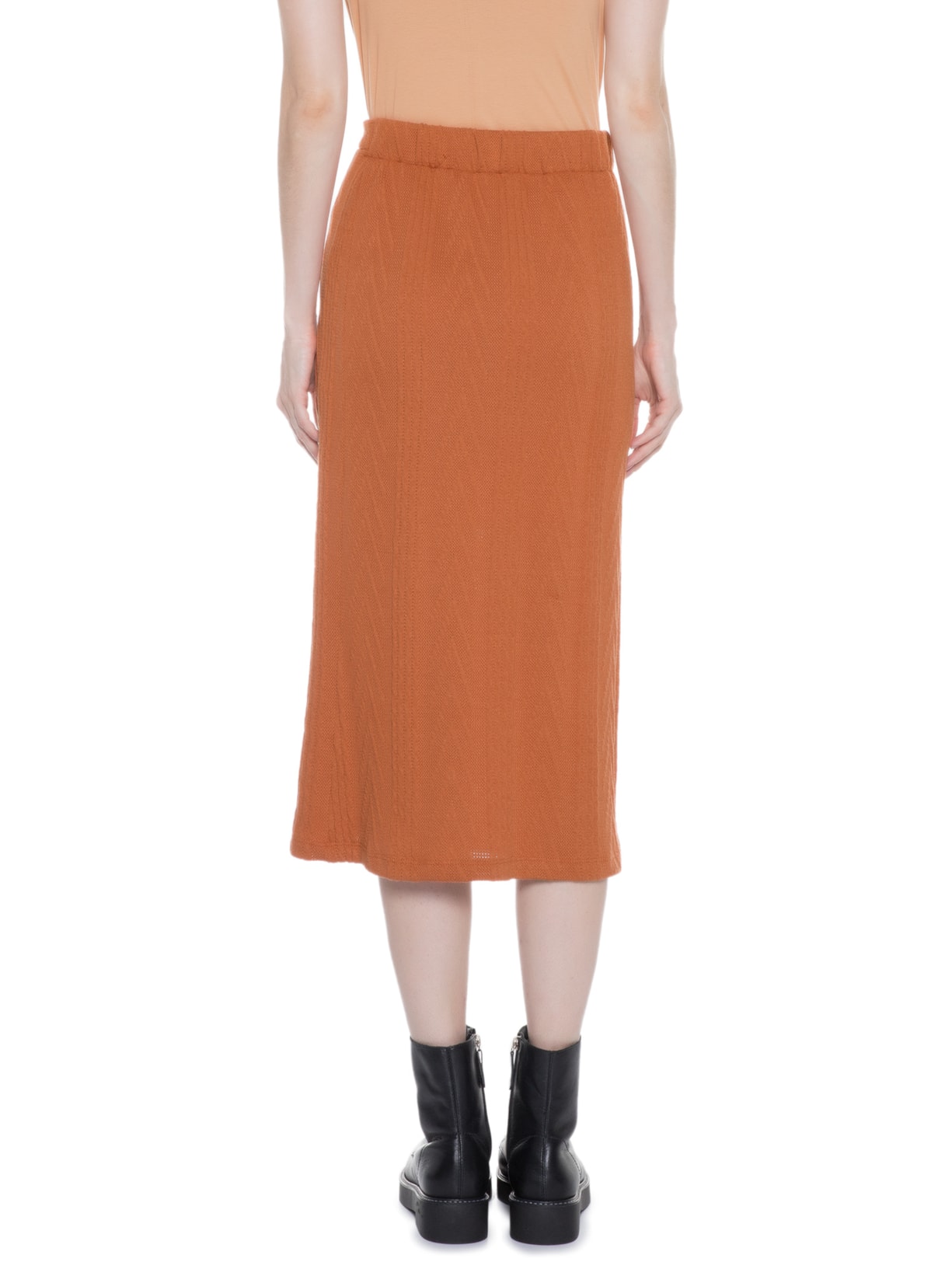 Saia Midi Em Malha Tricot Laranja '2Essential