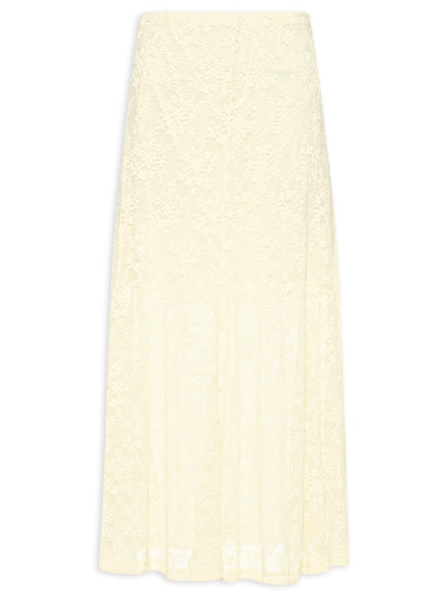 Saia Midi Em Renda - Amarelo