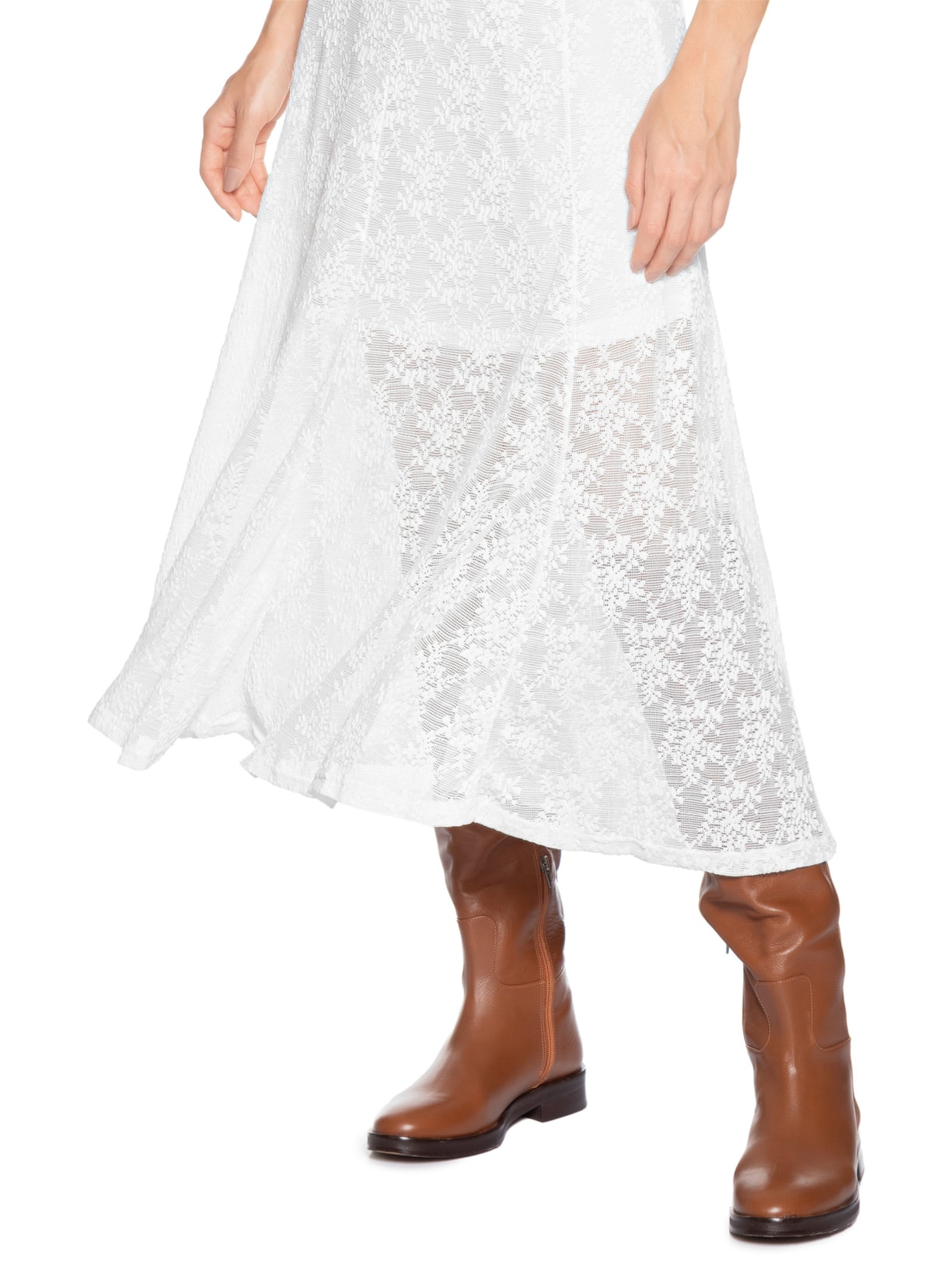 Saia Midi Em Renda Branco Market 33