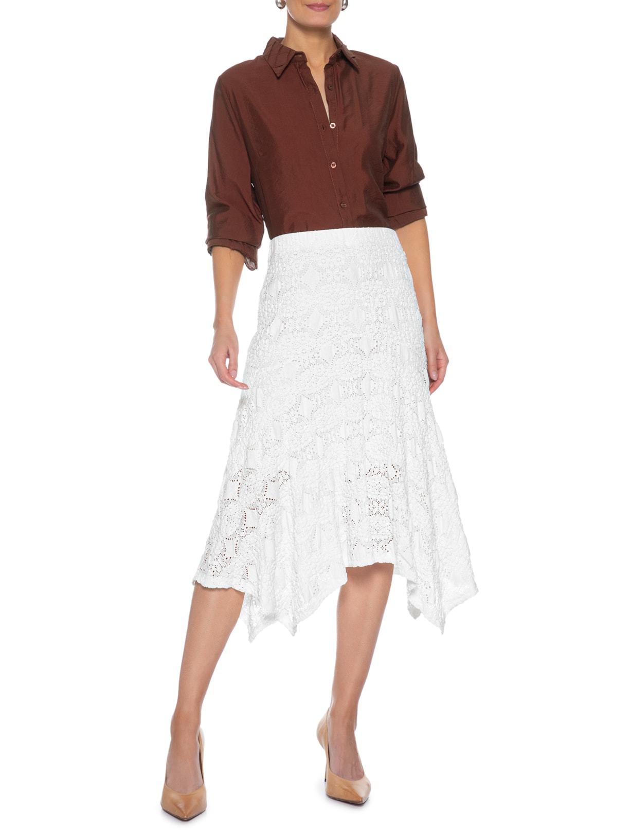 Saia Midi Em Renda Branco '2Essential
