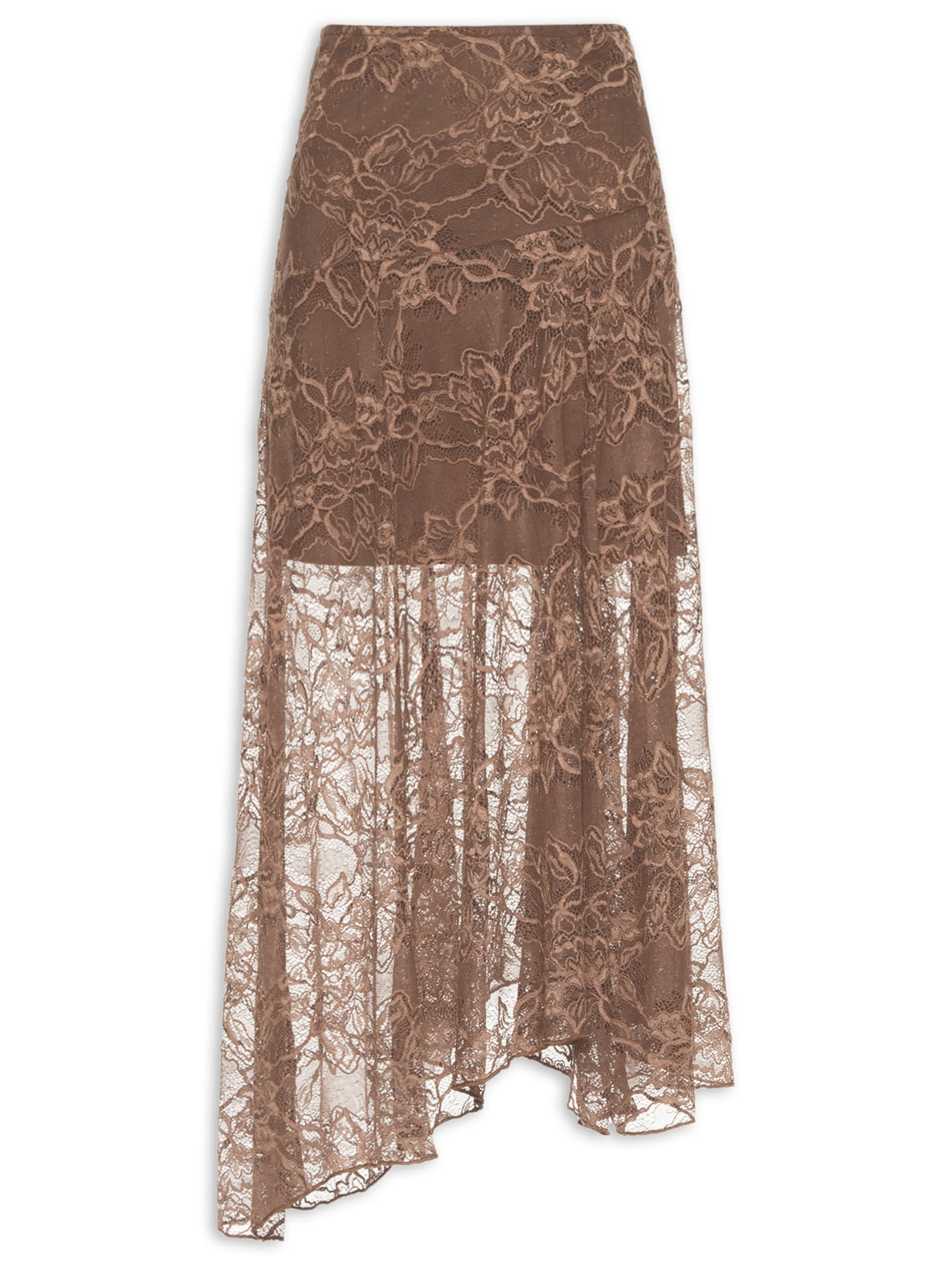Saia Midi Em Renda - Marrom