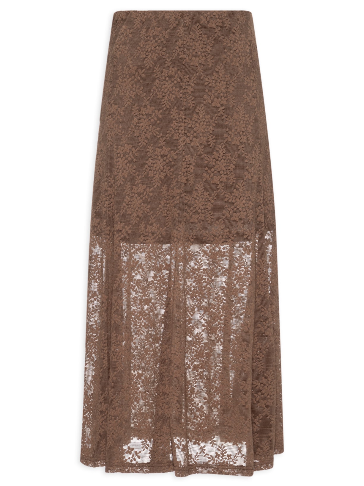 Saia Midi Em Renda - Marrom