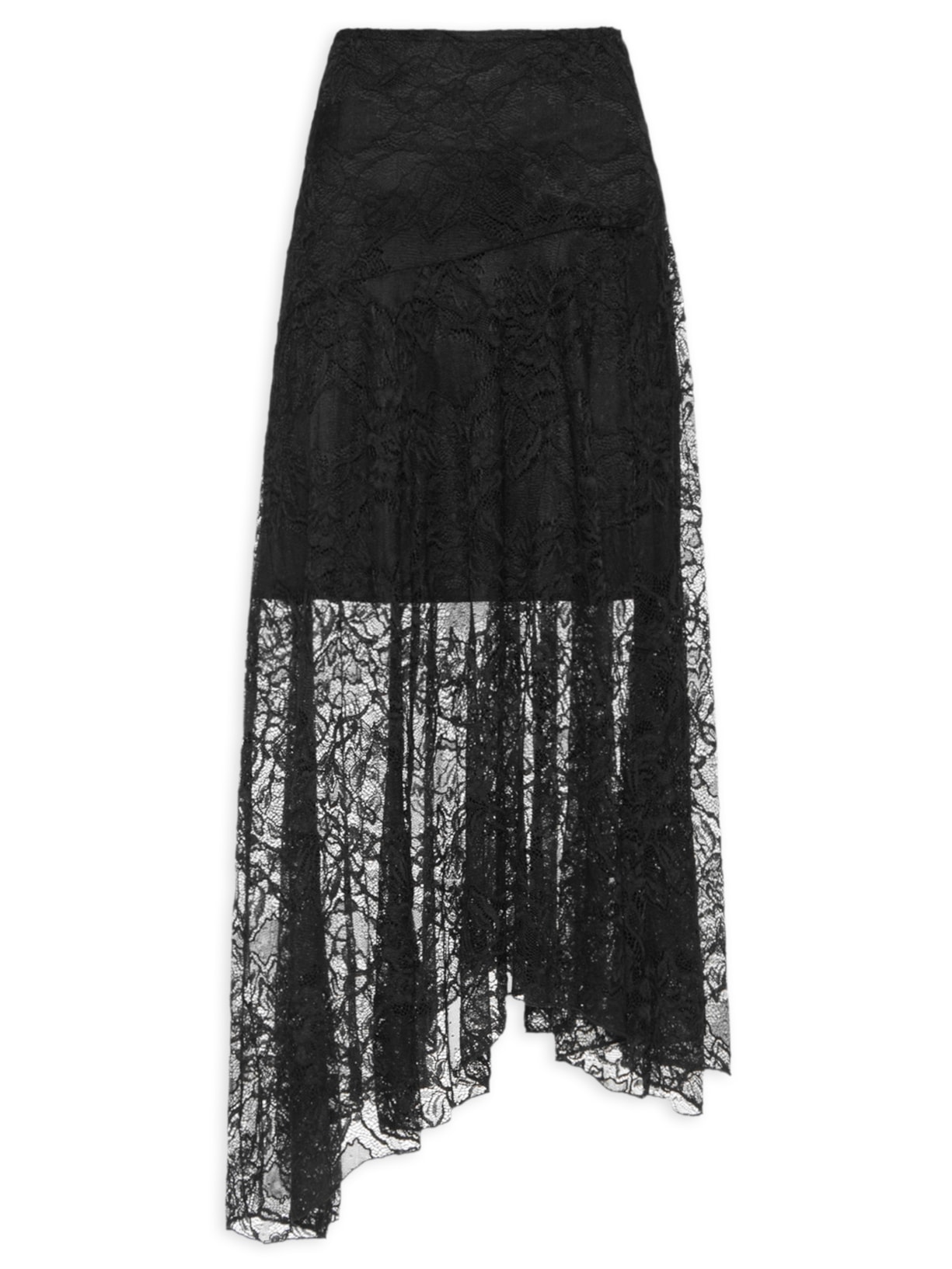 Saia Midi Em Renda - Preto