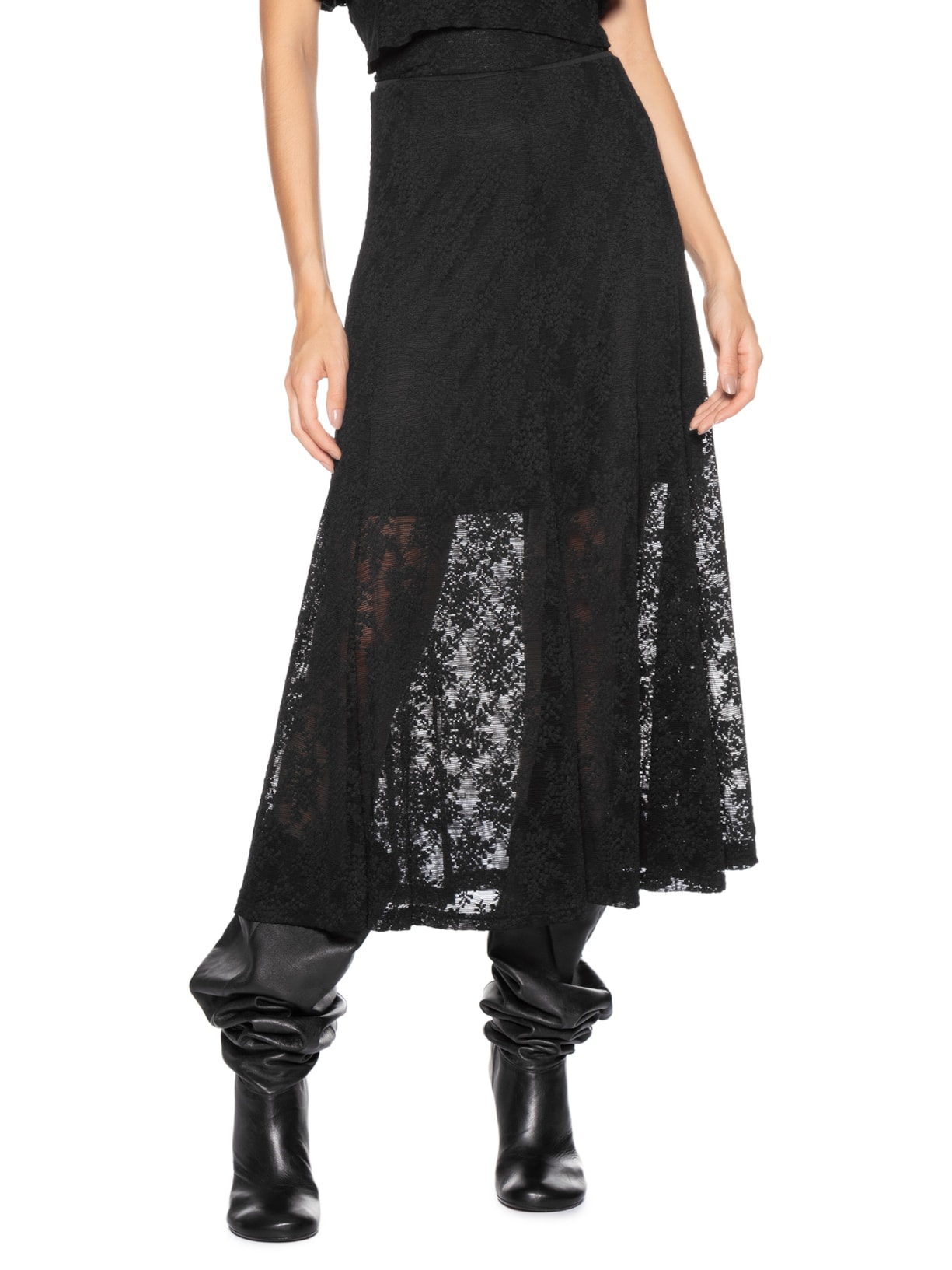 Saia Midi Em Renda Preto Market 33