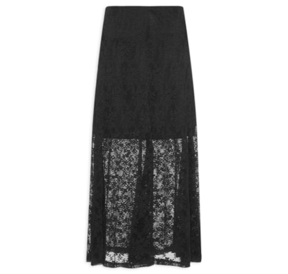 Saia Midi Em Renda - Preto