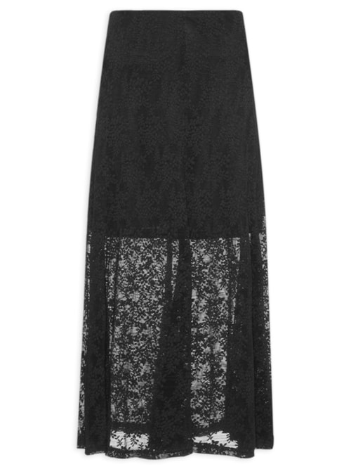 Saia Midi Em Renda - Preto