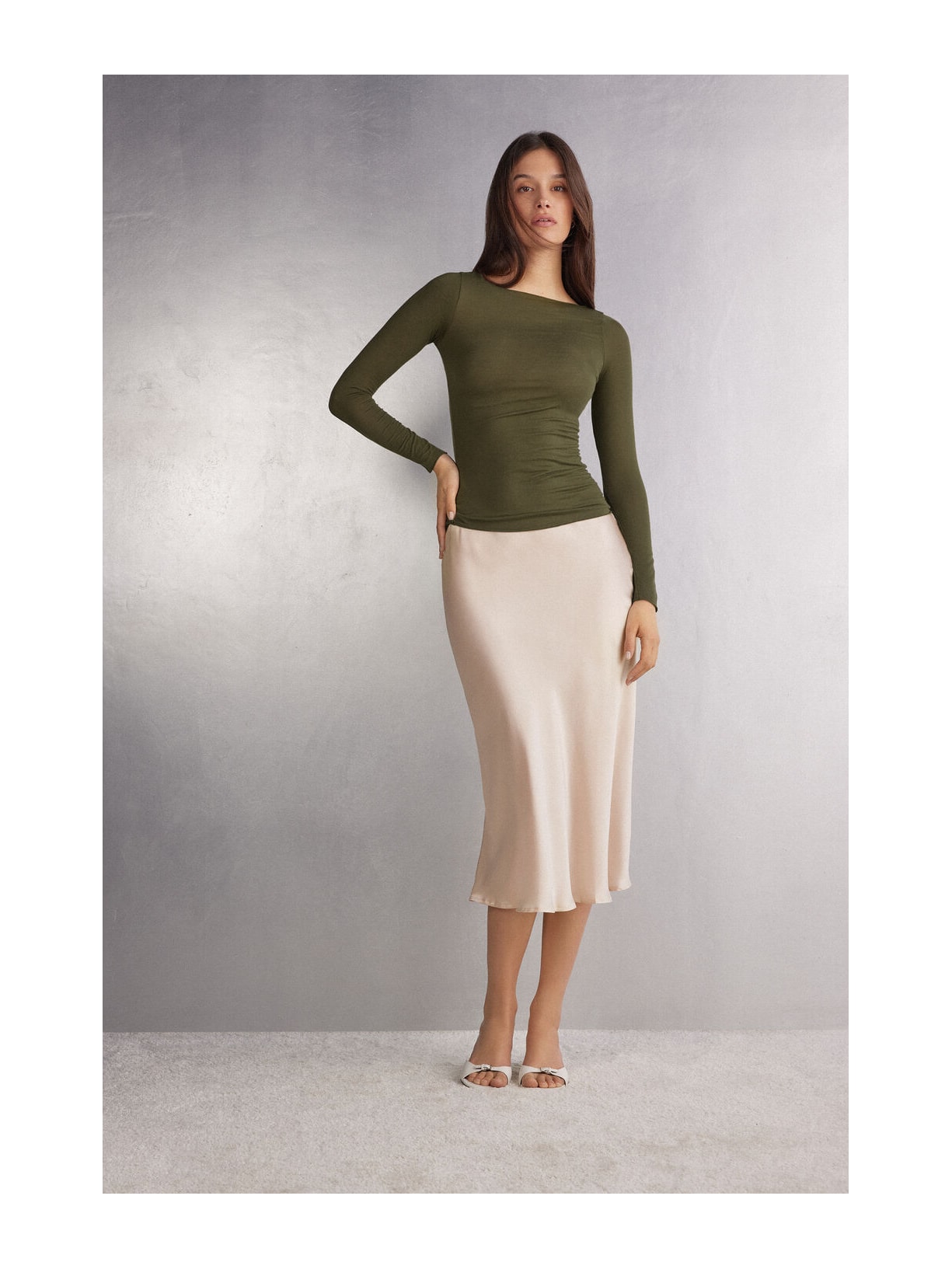 Saia Midi Em Seda Off-White Intimissimi