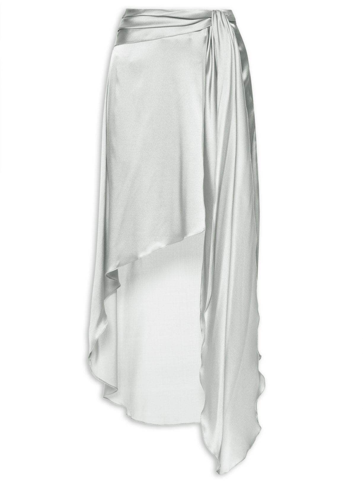 Saia Midi Em Seda Pura Com Faixa - Cinza