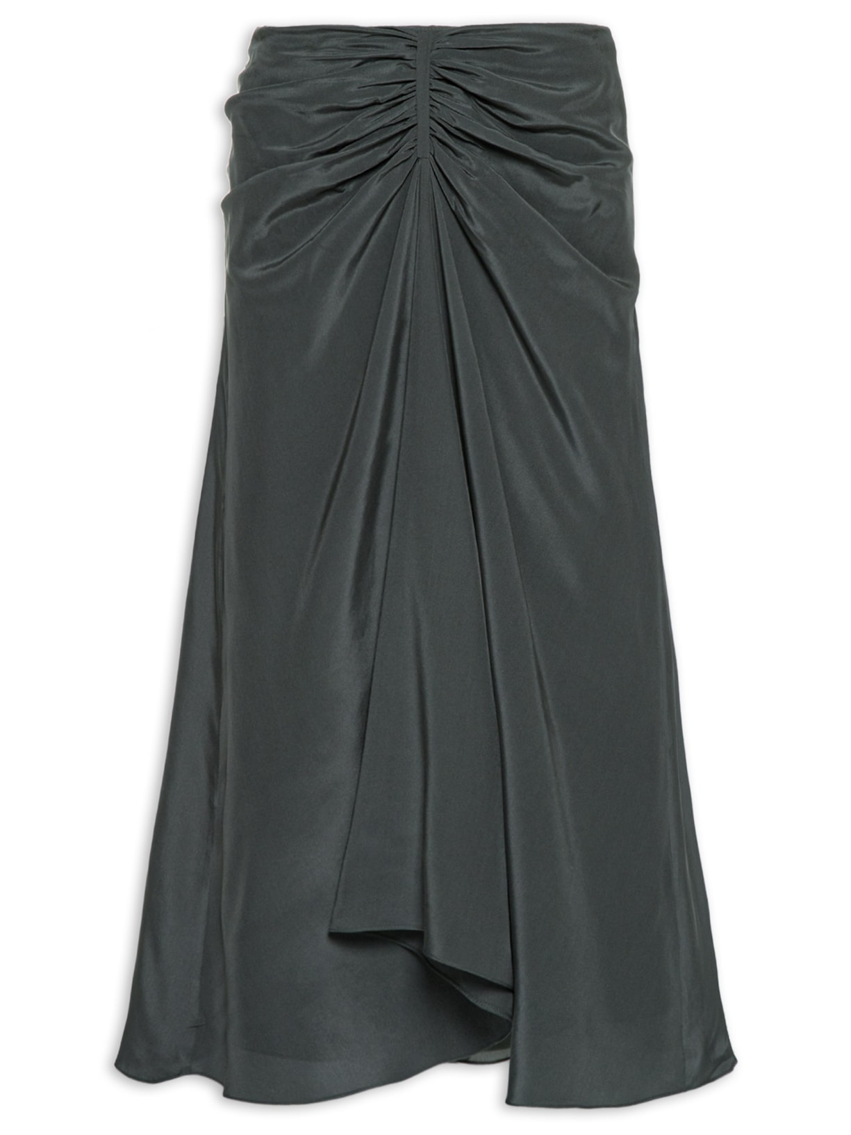 Saia Midi Em Seda Pura Com Faixa - Cinza