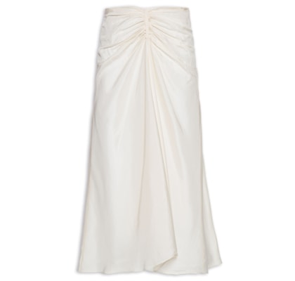 Saia Midi Em Seda Pura Com Faixa - Off White