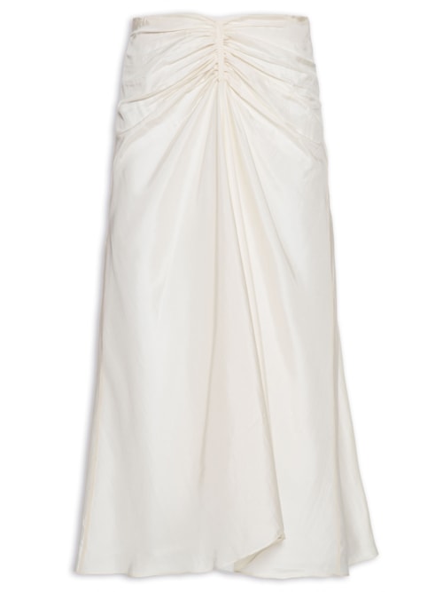 Saia Midi Em Seda Pura Com Faixa - Off White