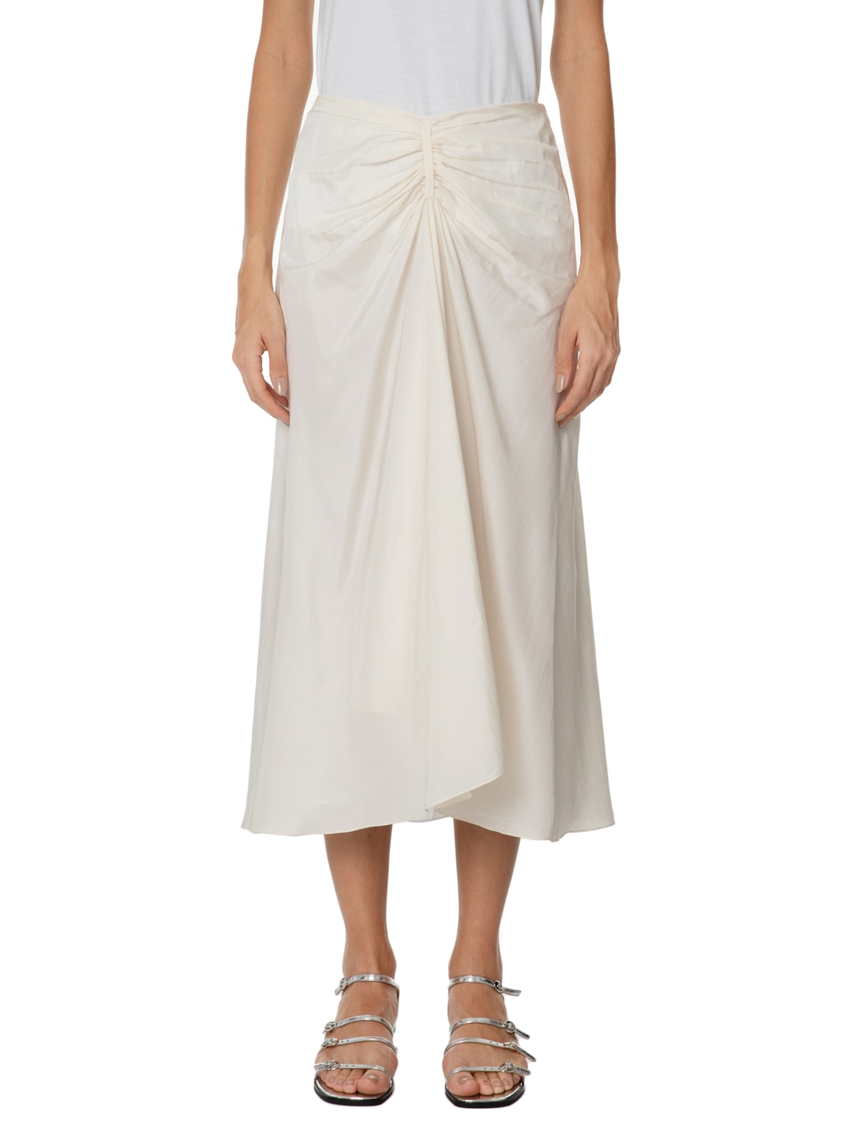 Saia Midi Em Seda Pura Com Faixa Off White '2Essential