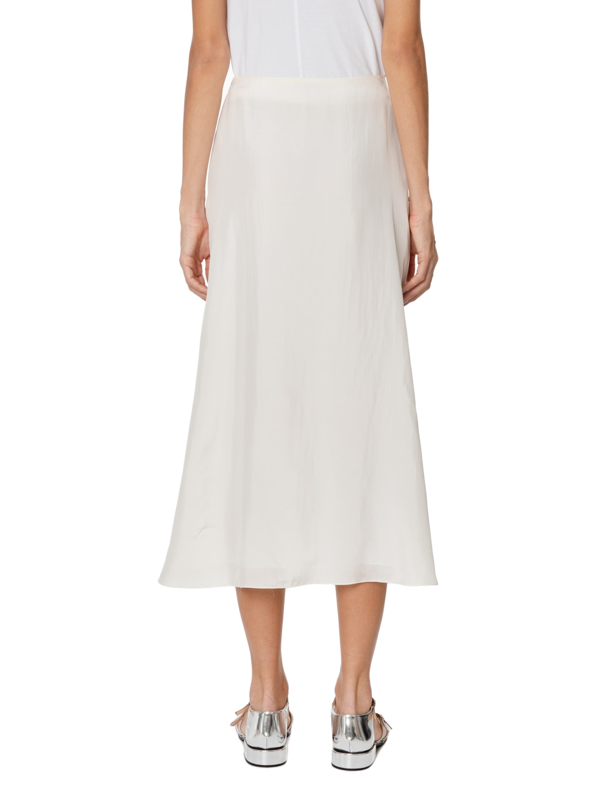 Saia Midi Em Seda Pura Com Faixa Off White '2Essential