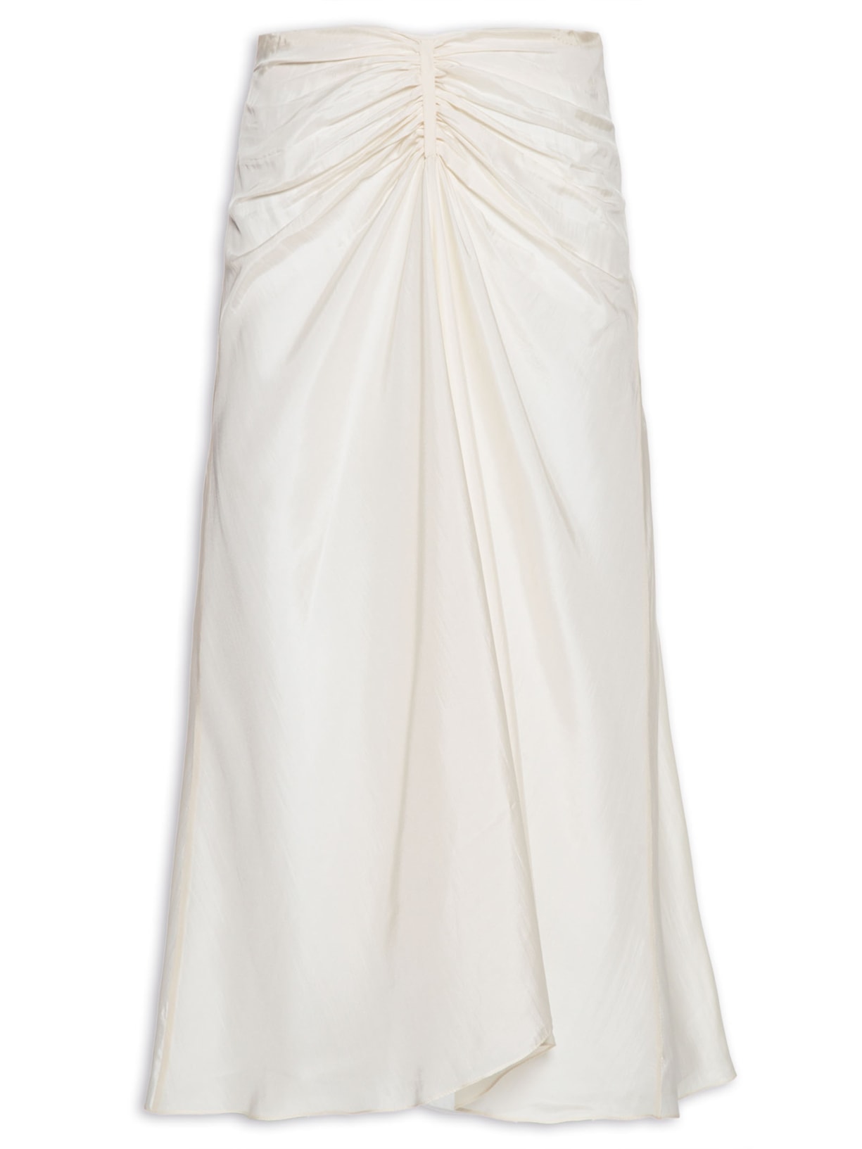 Saia Midi Em Seda Pura Com Faixa - Off White
