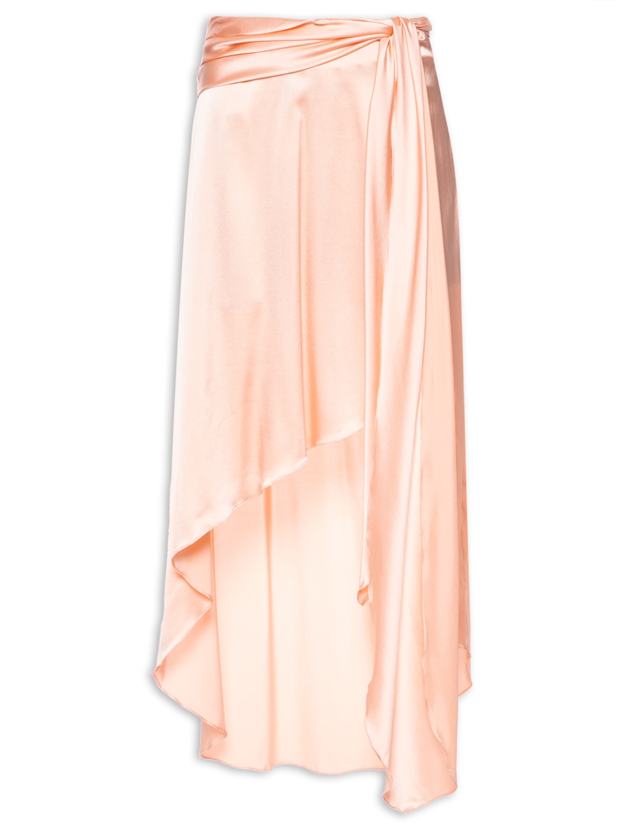 Saia Midi Em Seda Pura Com Faixa - Rosa