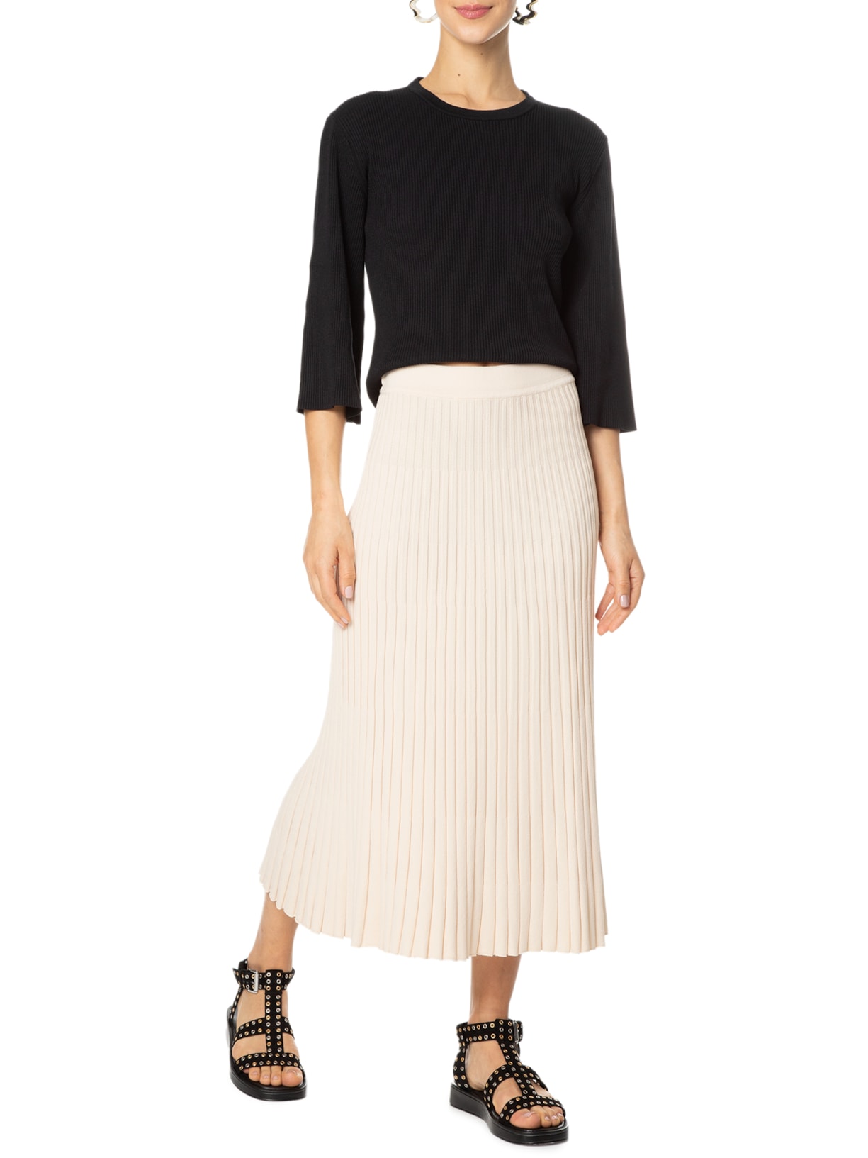 Saia Midi Em Tricot Bege Anselmi