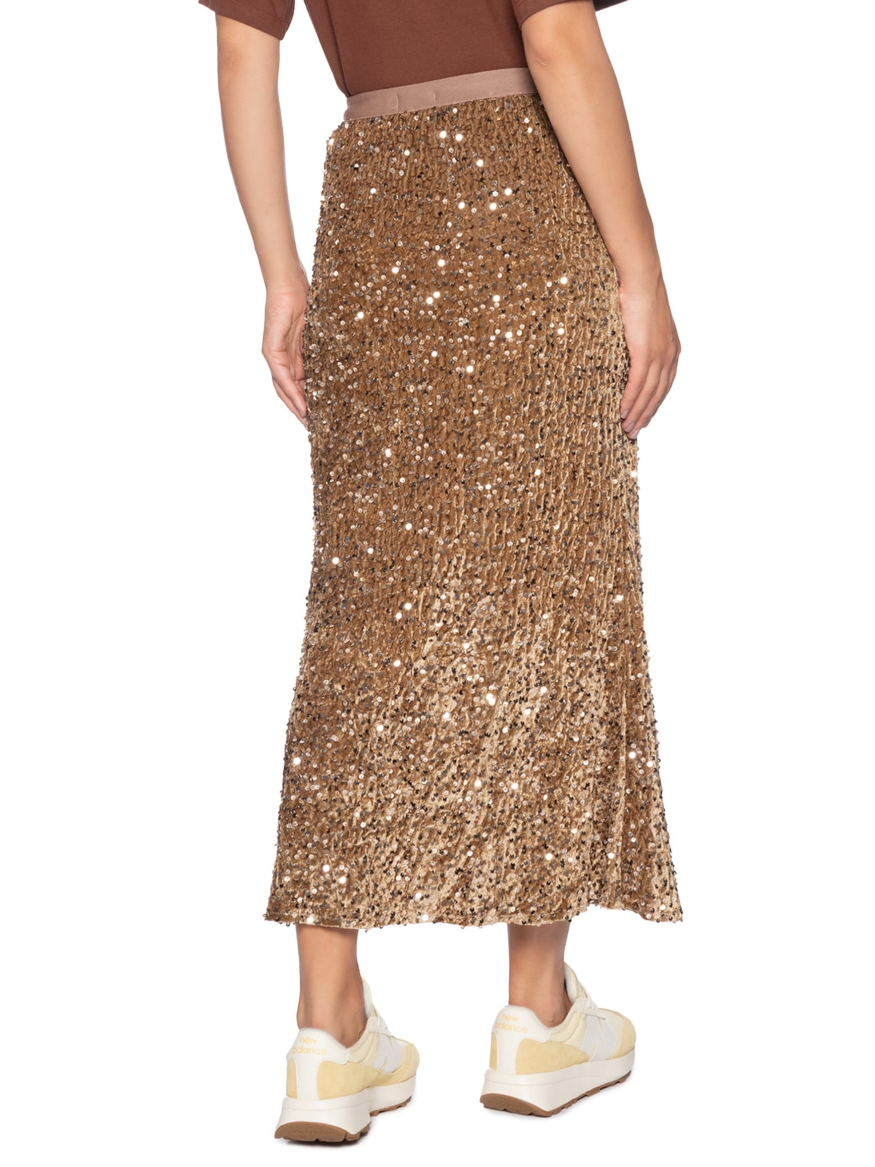 Saia Midi Em Veludo Com Paetê Dourado Market 33