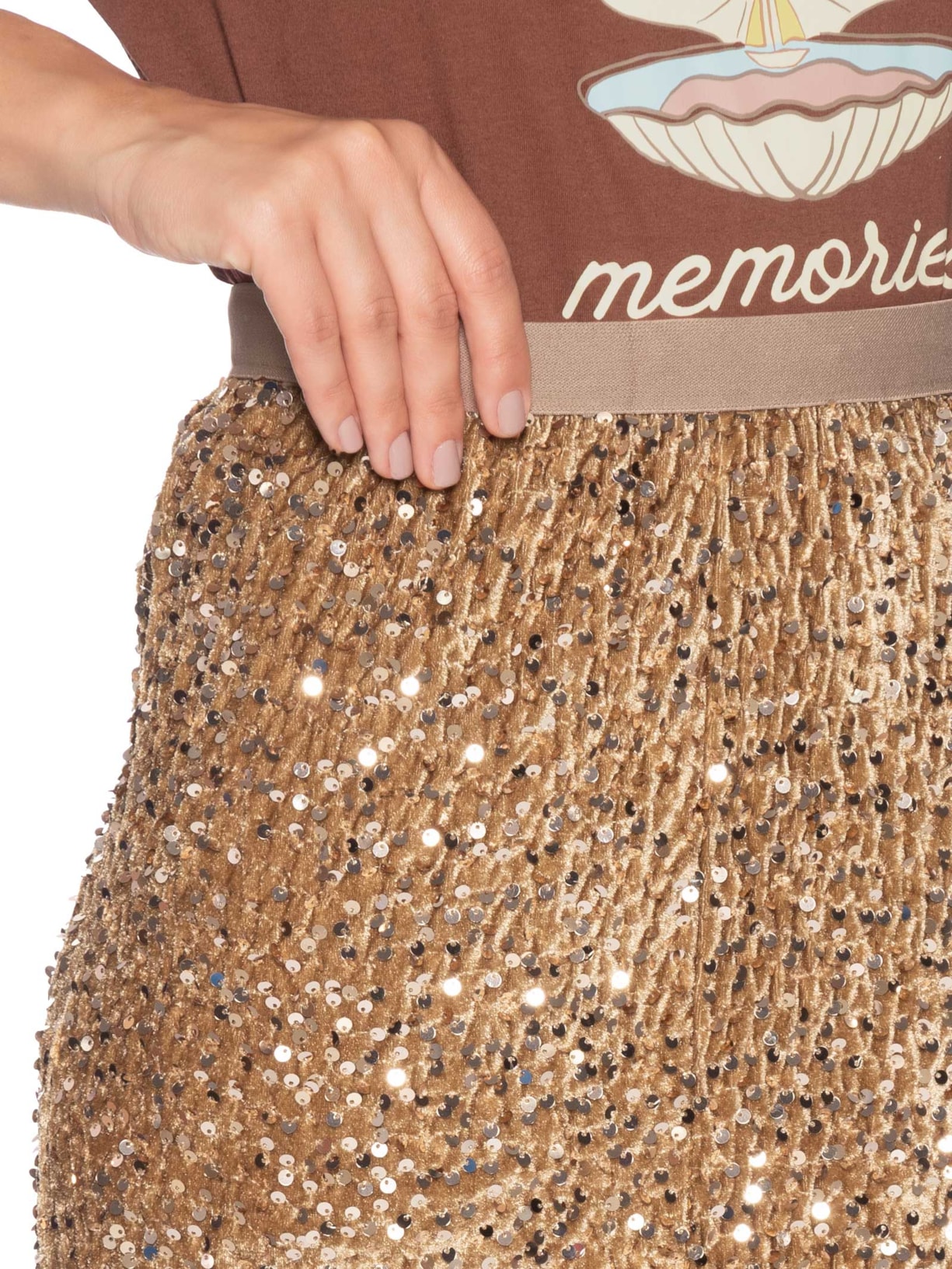 Saia Midi Em Veludo Com Paetê Dourado Market 33