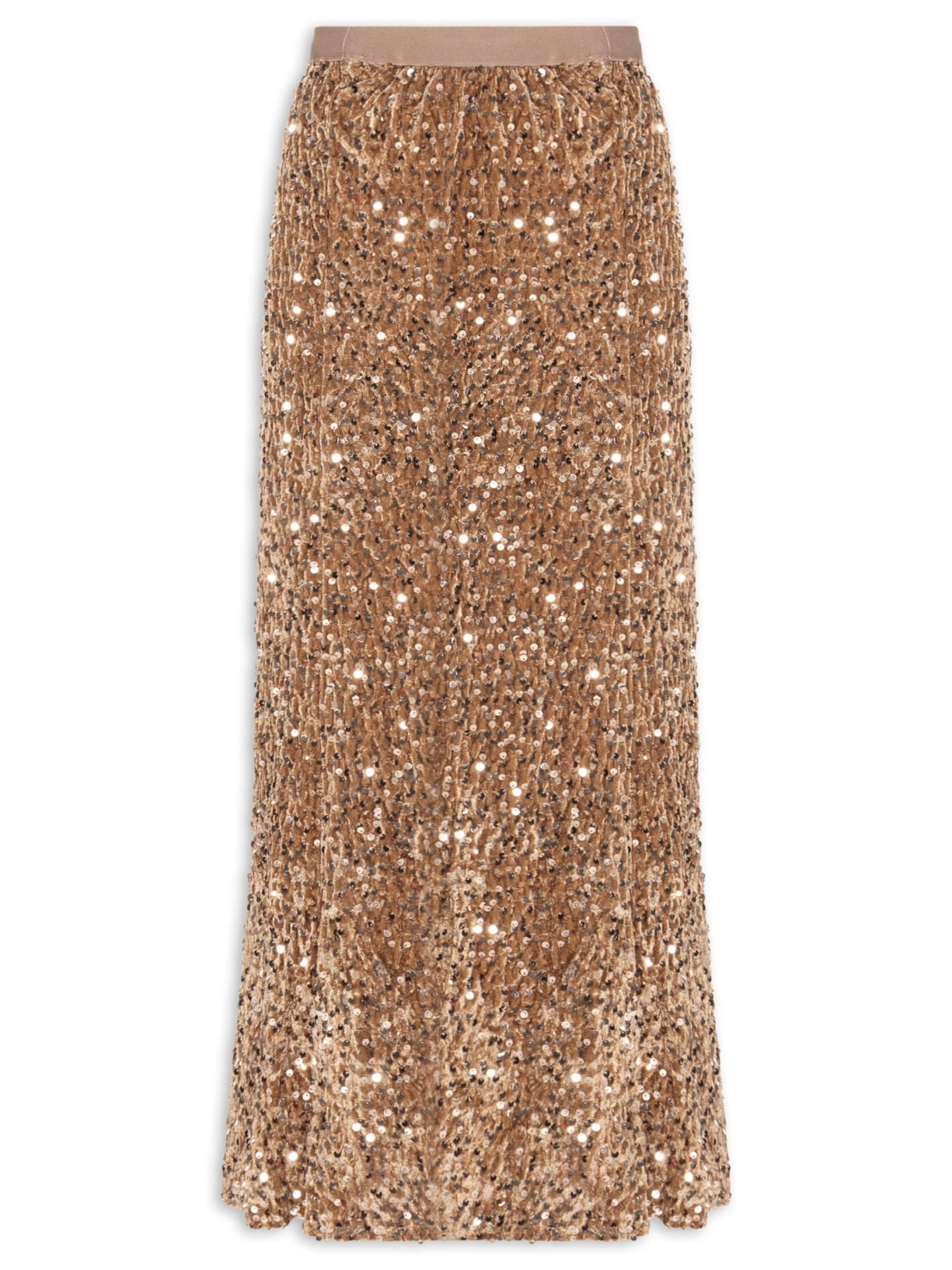 Saia Midi Em Veludo Com Paetê Dourado Market 33