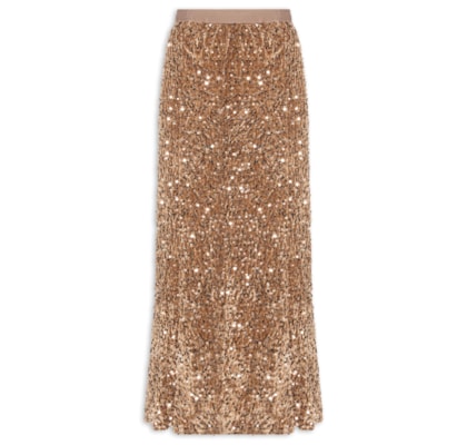 Saia Midi Em Veludo Com Paetê - Dourado