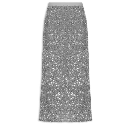 Saia Midi Em Veludo Com Paetê - Prateado